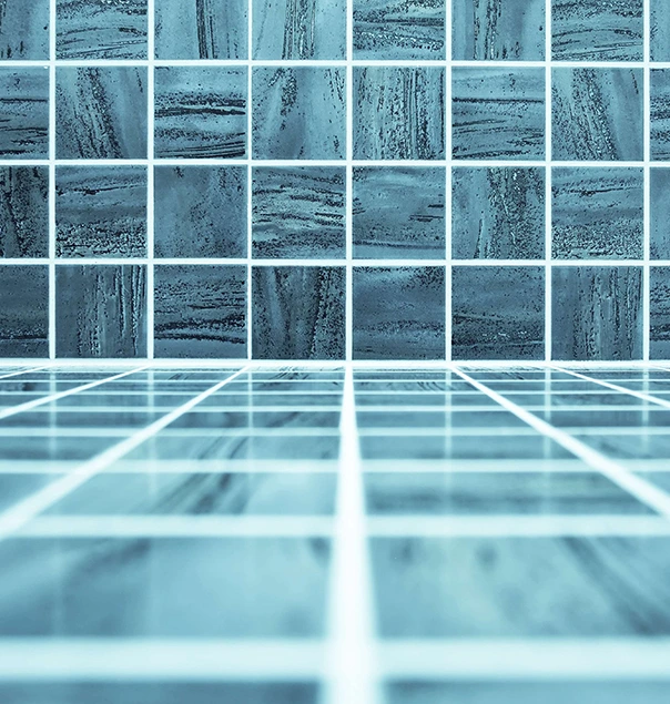 Blue tile wall and floor pattern, perfect for a modern kitchen remodel.